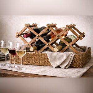 Vintage MCM Expandable Wooden Wine Rack | Accordion Lattice Bottle Holder